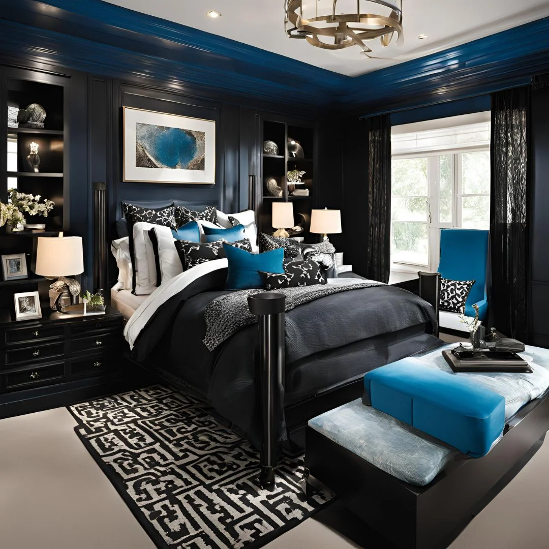 Blue and Black Bedroom