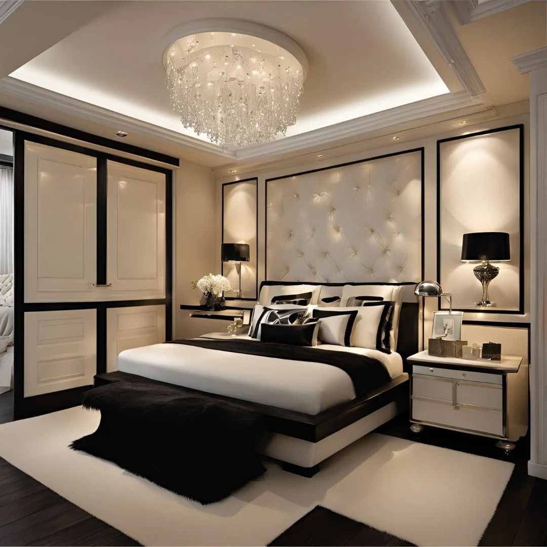cream and black bedroom decor