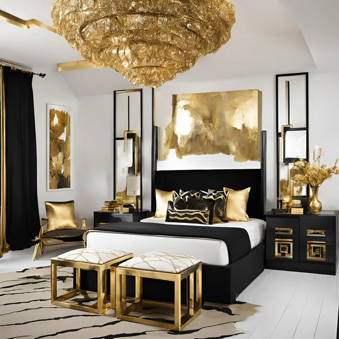 gold and black bedroom decor