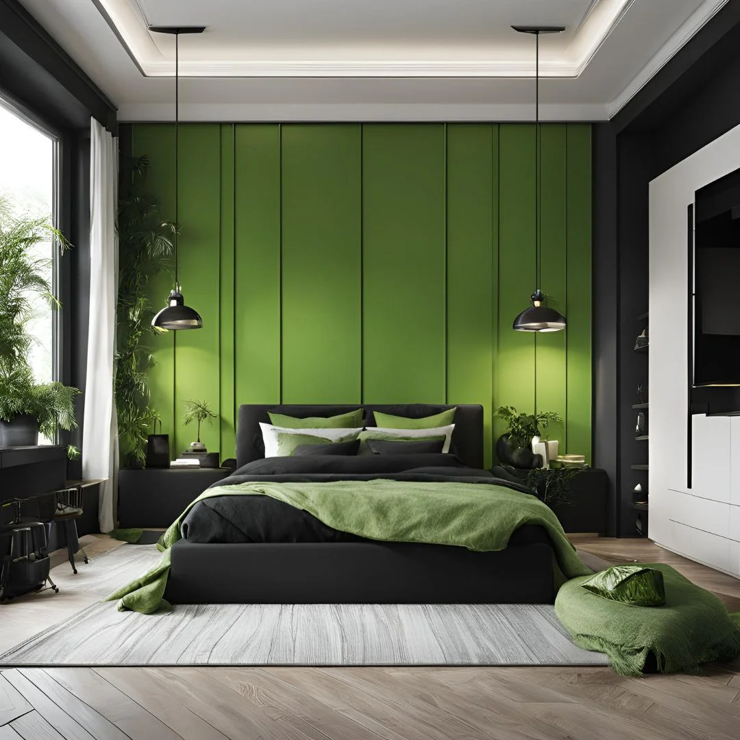 green and black bedroom decor
