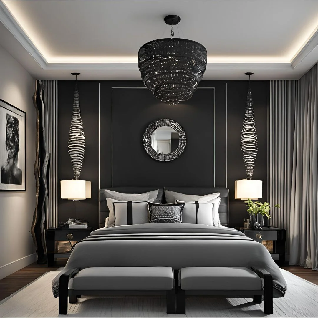 grey and black bedroom decor