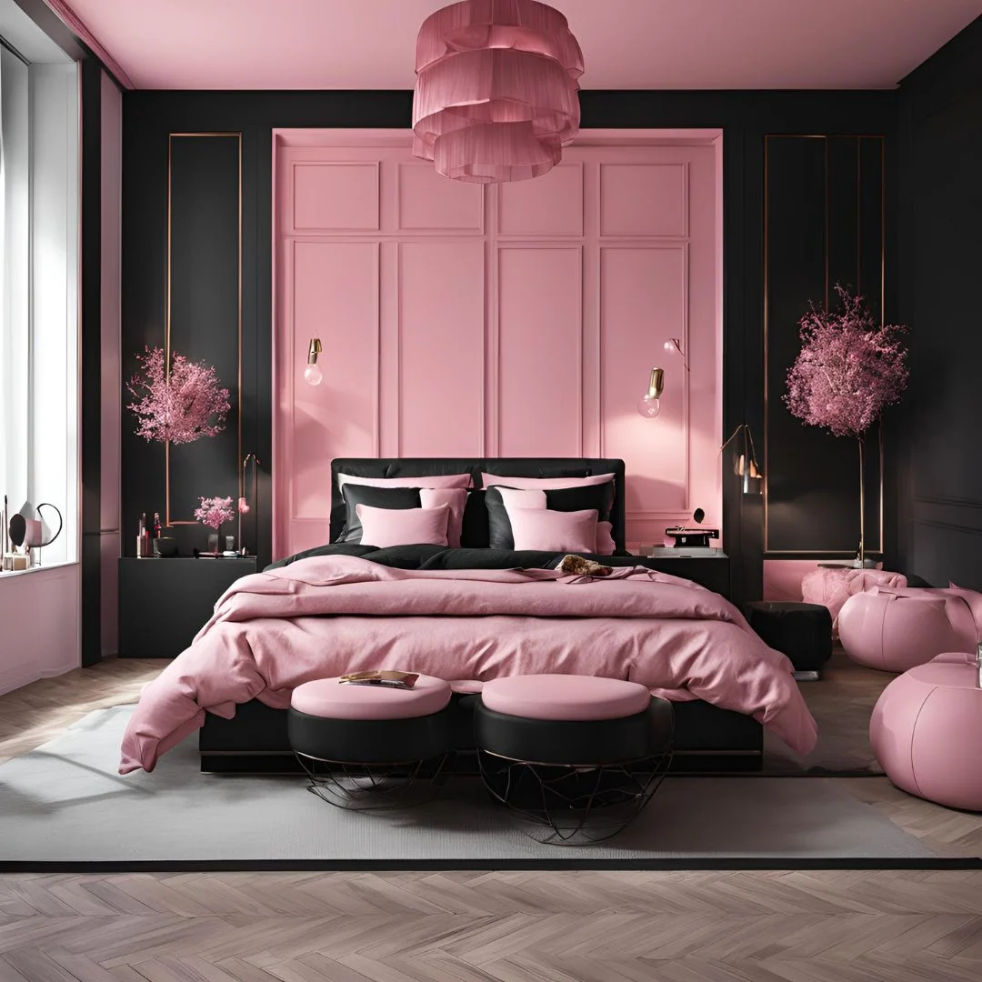 pink and black bedroom decor