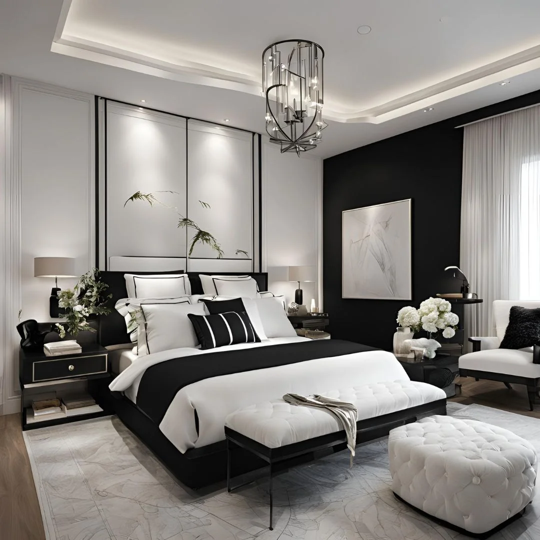 white and black bedroom decor