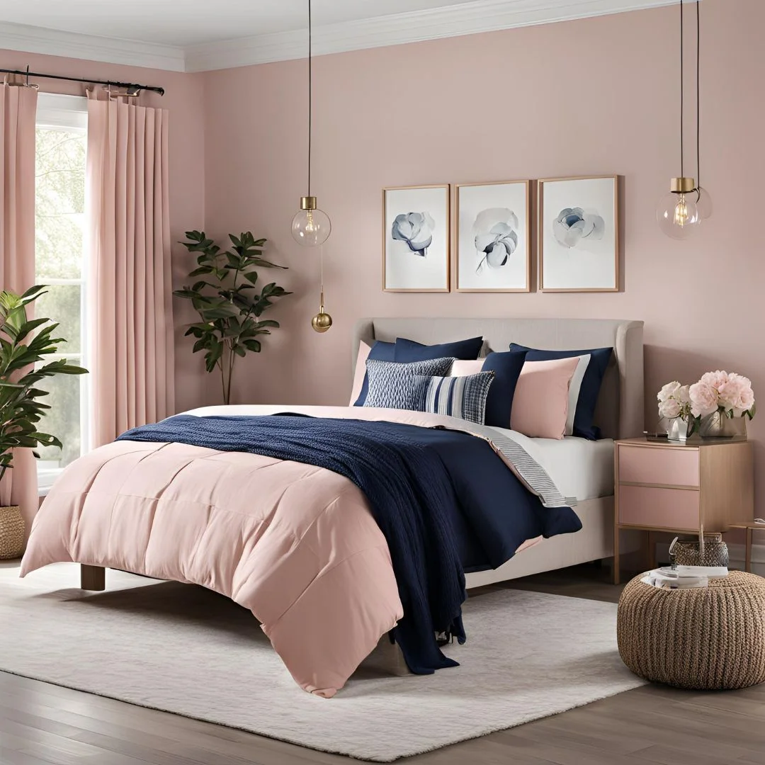 Blush Pink and Navy Bedroom