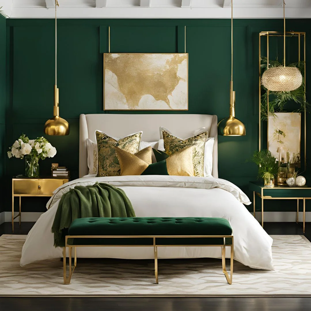 Dark Green and Gold Bedroom