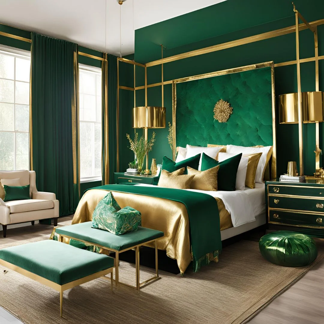 Emerald Green and Gold Bedroom Ideas