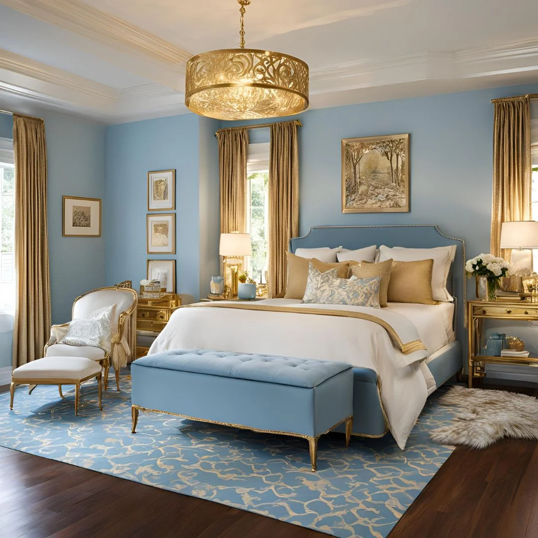 Light Blue and Gold Bedroom