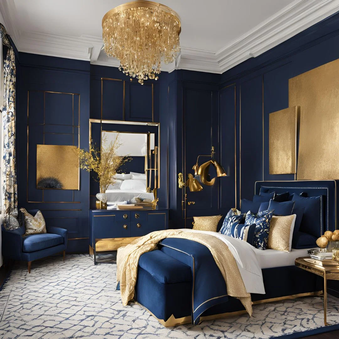 Navy Blue and Gold Bedroom Ideas
