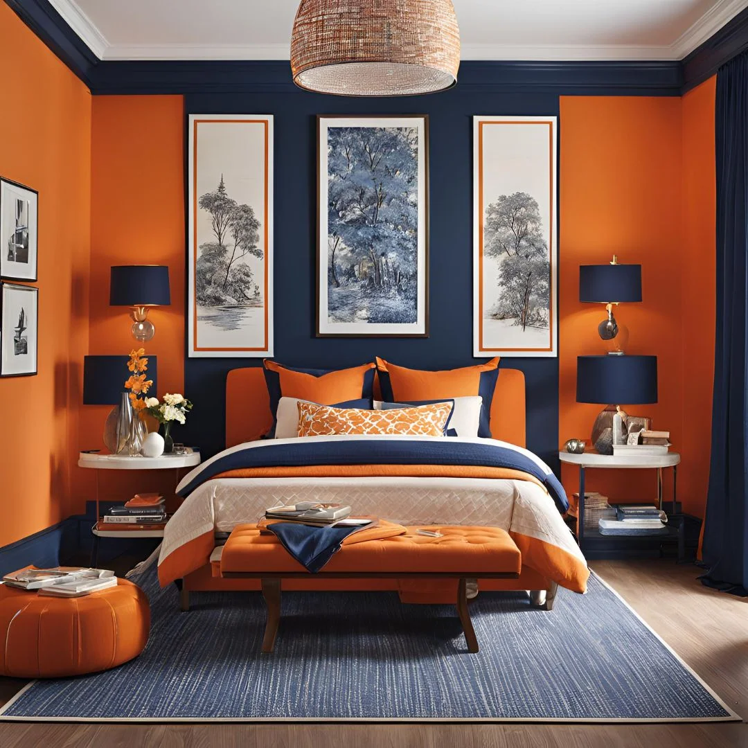 Orange and Navy Bedroom Ideas