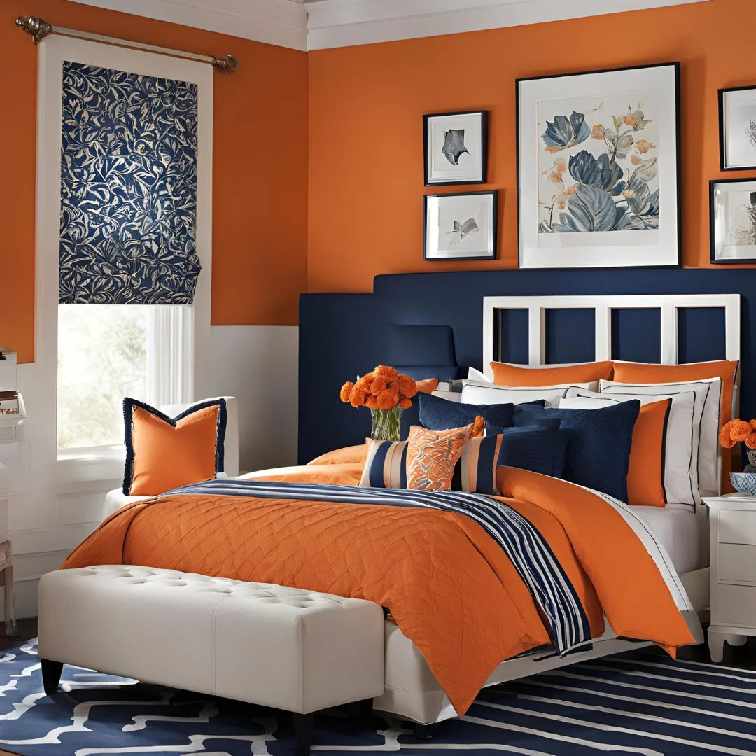 Orange and Navy Bedroom