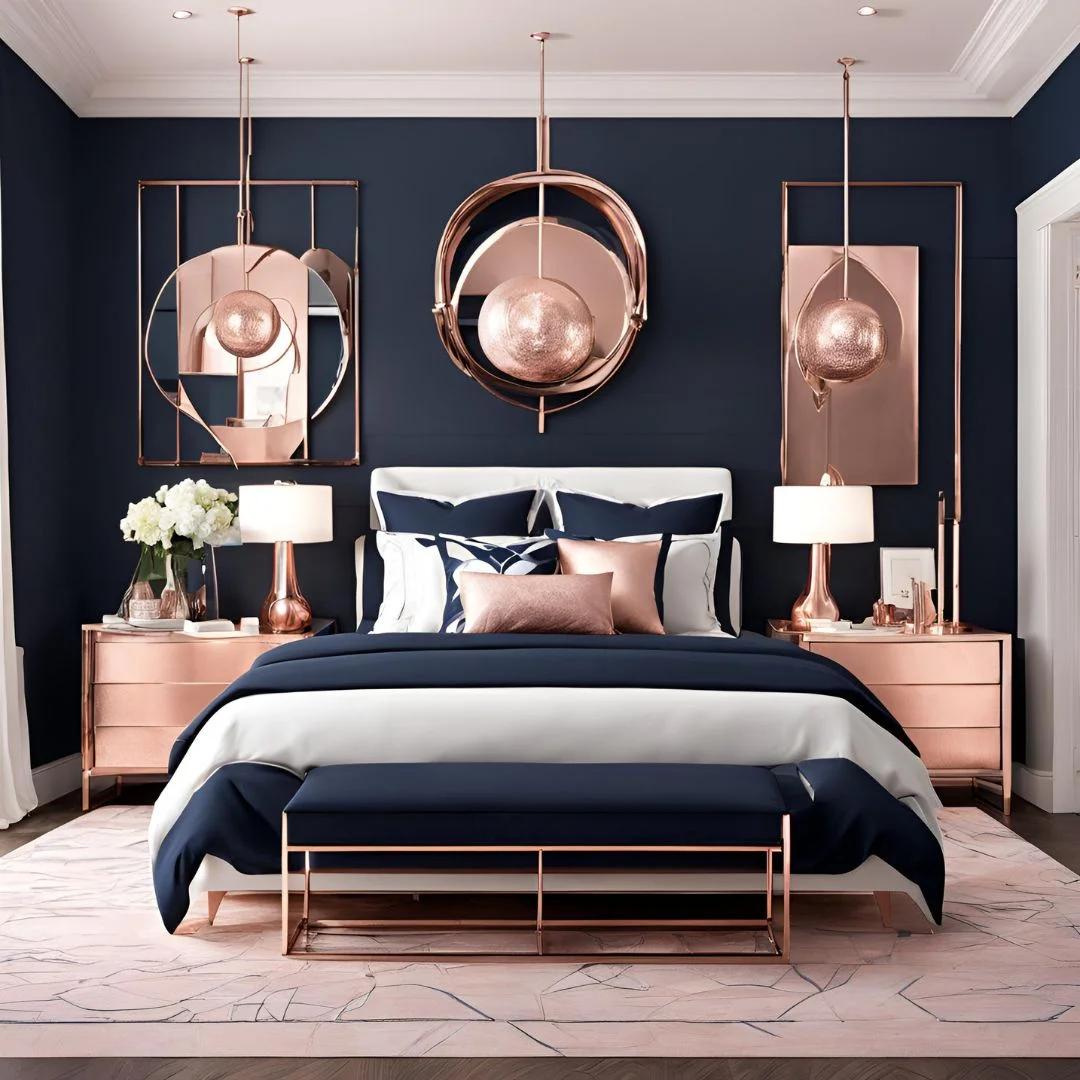 Rose Gold and Navy Bedroom Ideas
