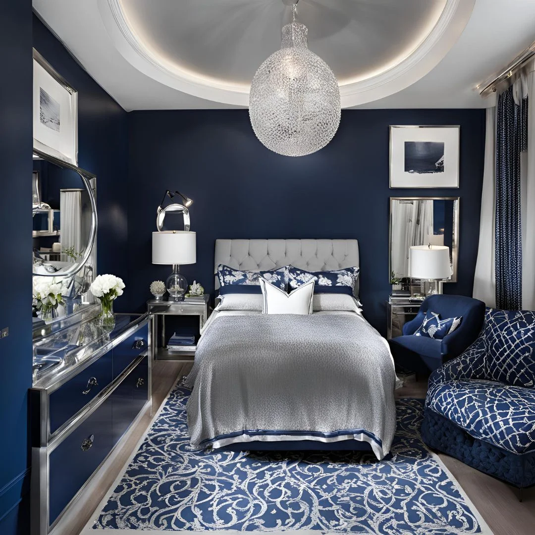 Silver and Navy Bedroom Ideas