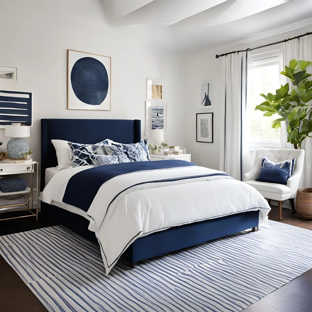 White and Navy Bedroom Ideas