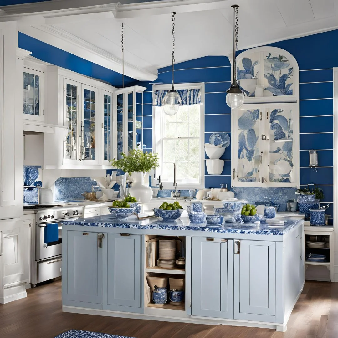 blue and white kitchen decor