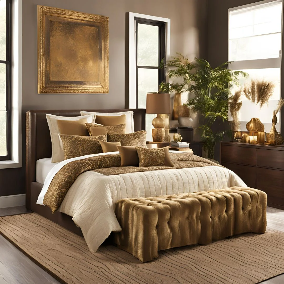 brown and gold bedroom decor