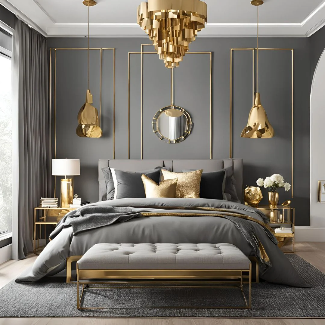 grey and gold bedroom decor