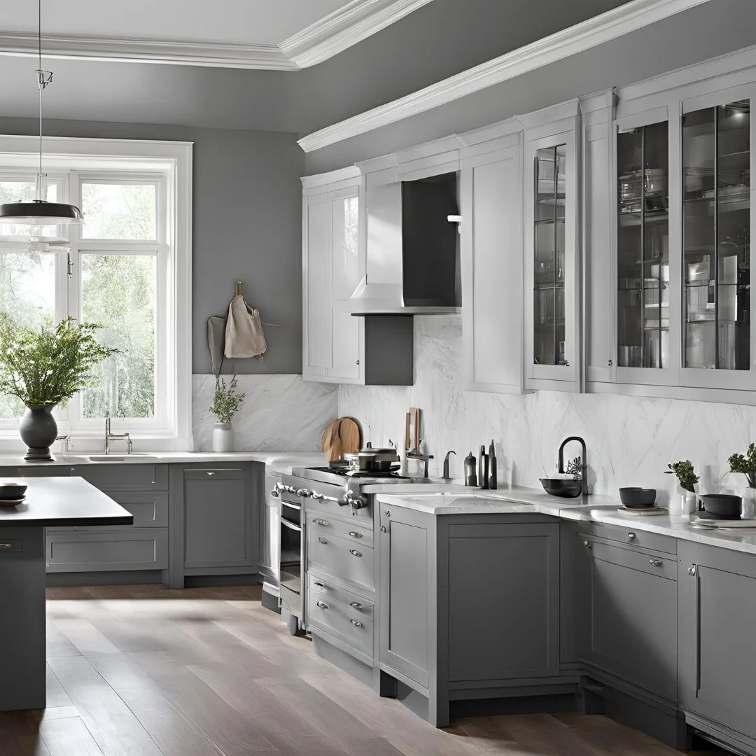 grey and white kitchen decor