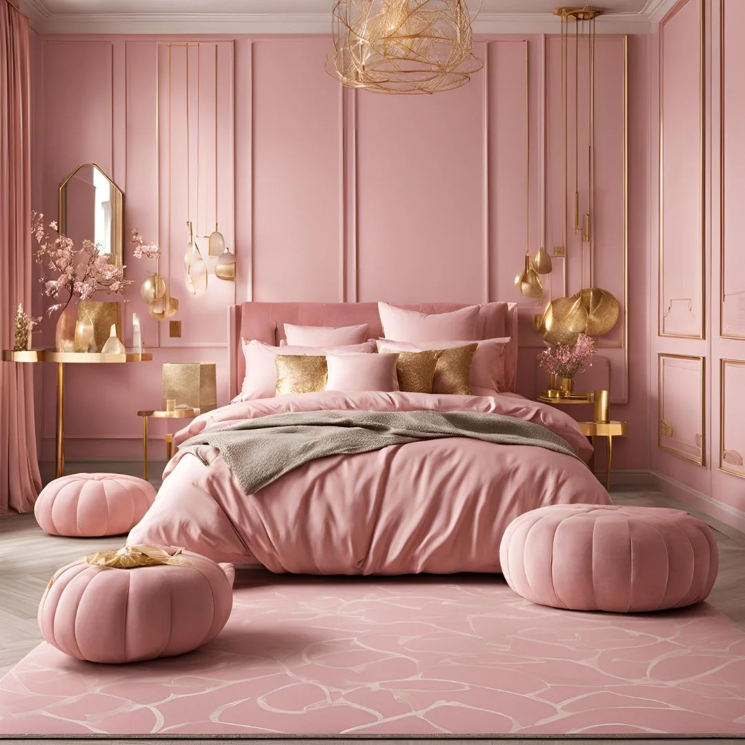 pink and gold bedroom decor