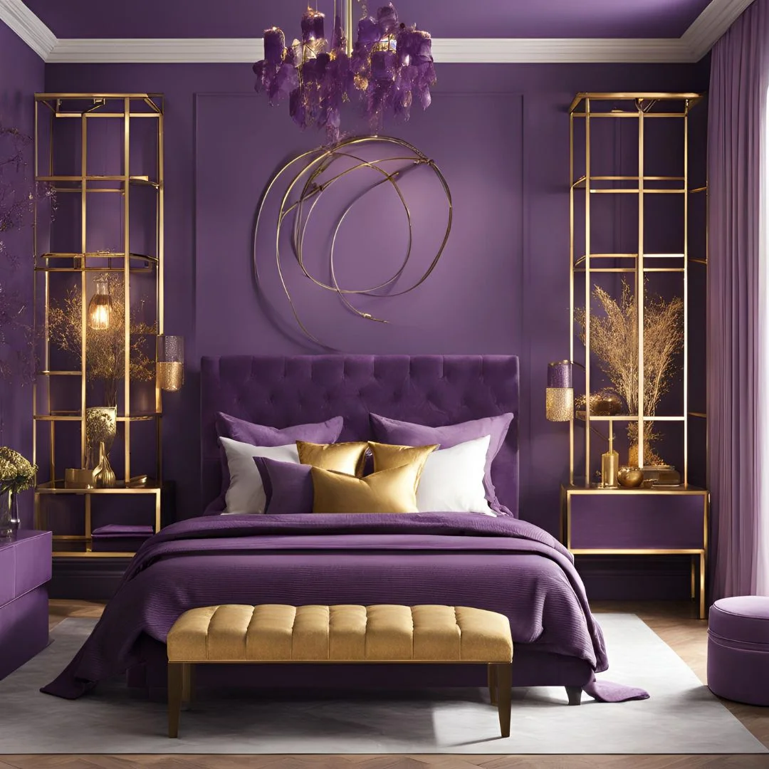 purple and gold bedroom decor