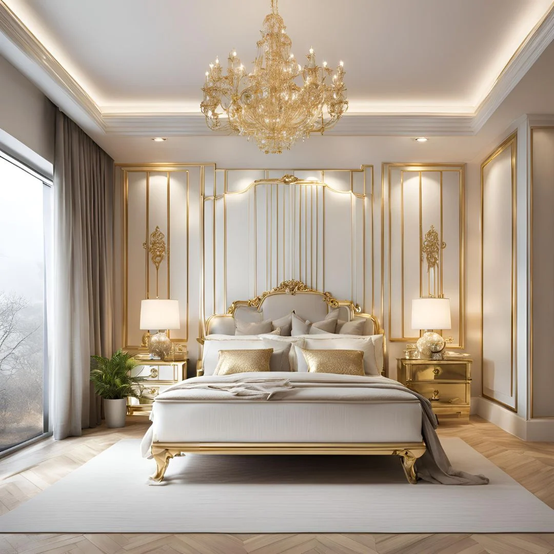 white and gold bedroom decor